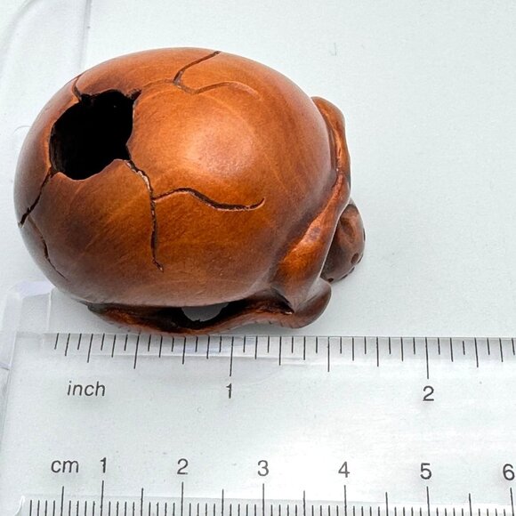 Netsuke Large Skull Hardwood Carving Sculpture Japanese Vintage - Picture 3 of 10